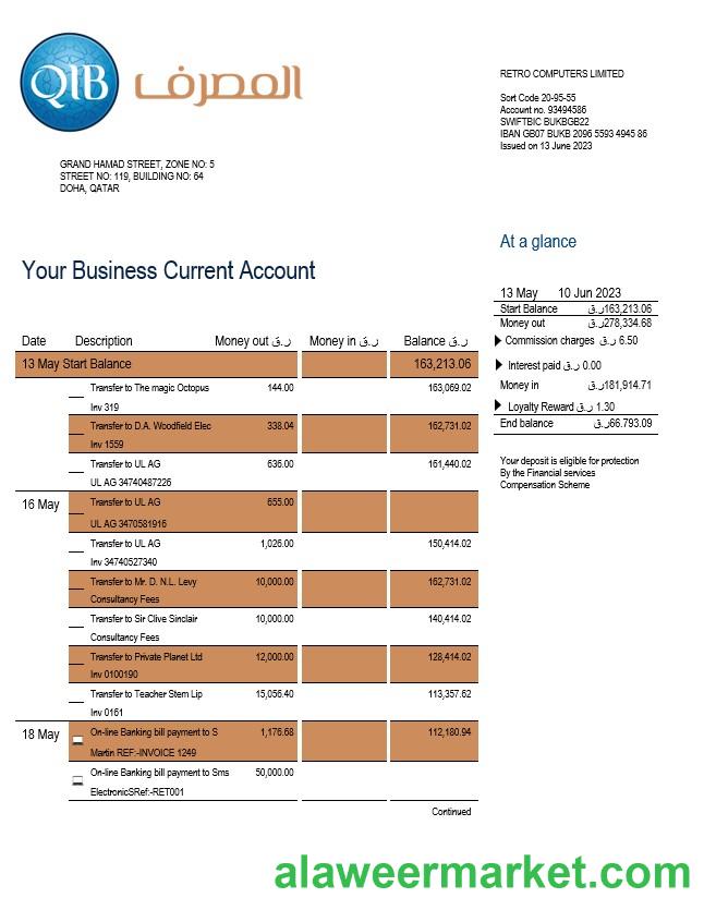 Qatar Islamic Bank business statement Word and PDF template